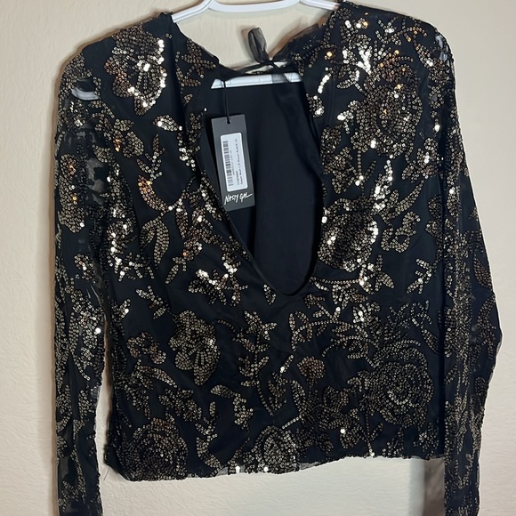 Nasty Gal - Black Sequin Mesh Blouse - Size 6 - Picture 4 of 5